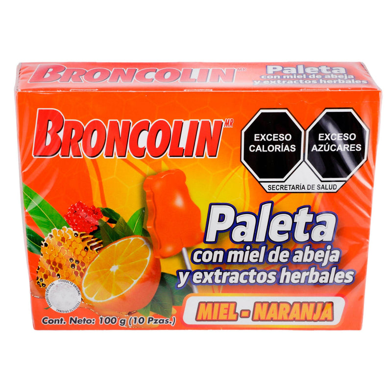 Broncolin Paleta 10G Con 10 Miel-Naranja (Miel Y Extractos Herbales) - WeCare Pharma