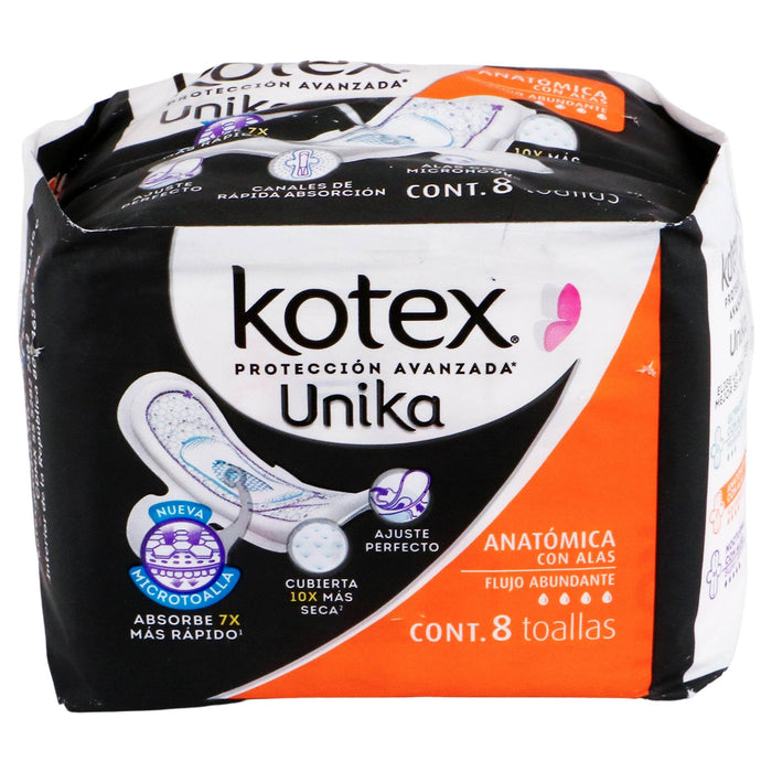 Toallas Kotex Unika Anatomica Con Alas Con 8 - WeCare Pharma
