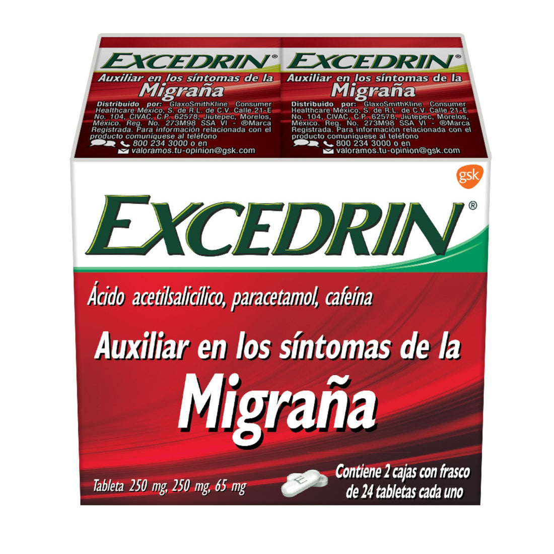 Excedrin Migraña 24 Tabletas 2 Frascos (ícido Acetilsalicilico/Paracetamol/Cafeina) 3 - 7501065027481