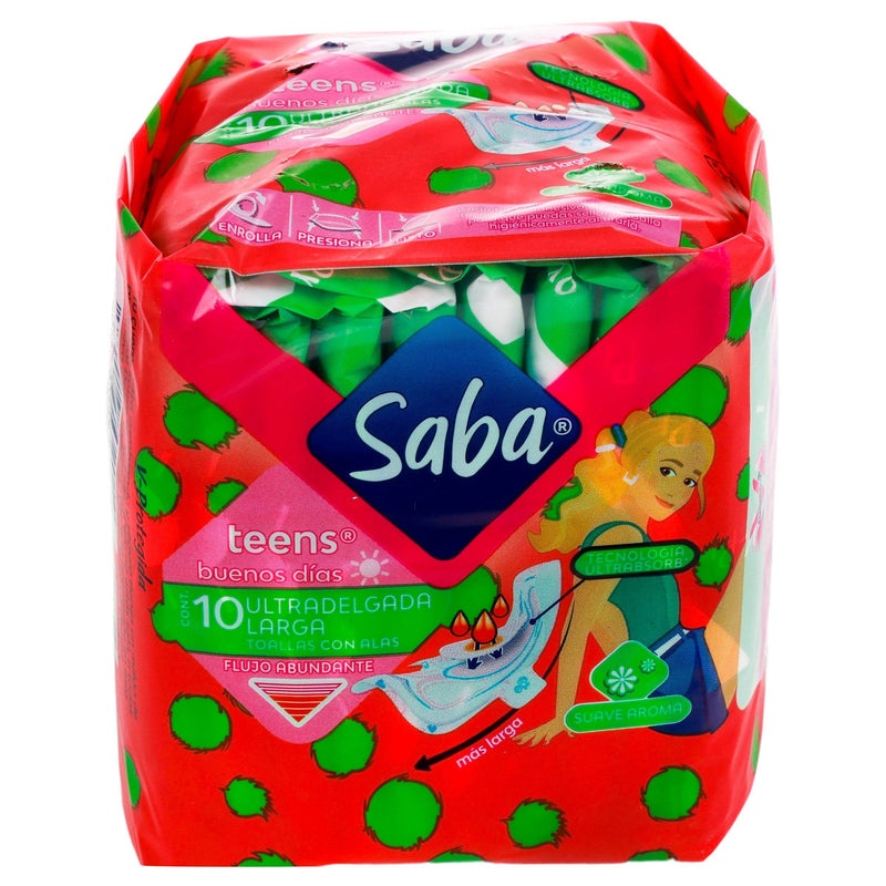 Toallas Saba Teens Ultradelgada Larga Con Alas Con 10 - WeCare Pharma