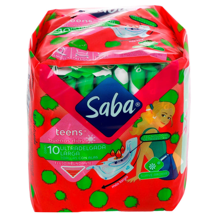 Toallas Saba Teens Ultradelgada Larga Con Alas Con 10 - WeCare Pharma
