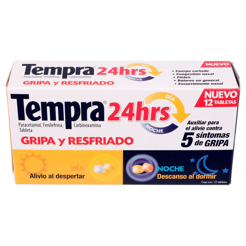 Tempra 24Hrs 400Mg/20Mg Con 12 Tabletas (Paracetamol/Fenilefrina/Carbinoxamina) - WeCare Pharma