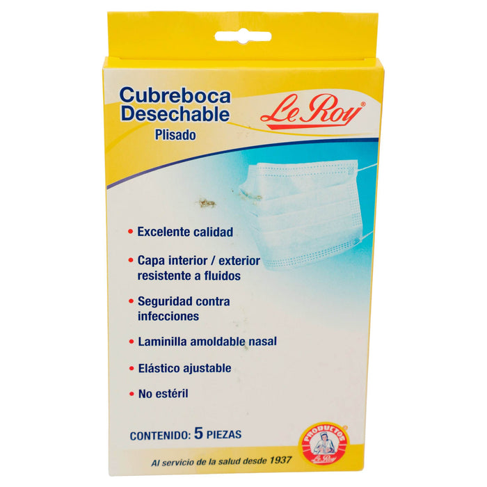 Cubrebocas Plisado Leroy Adulto Azul Con 5 - WeCare Pharma