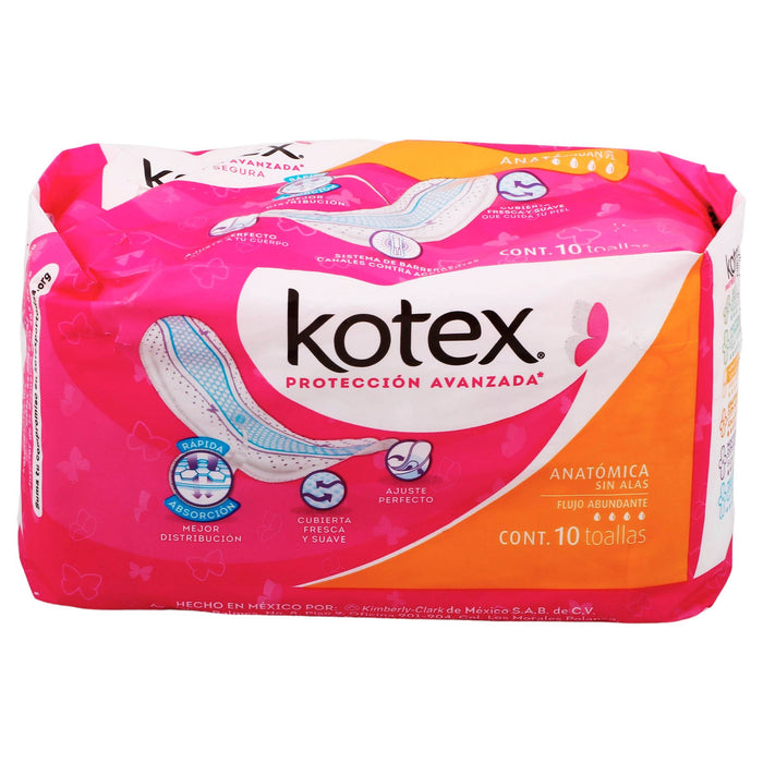 Toallas Sanitarias Kotex Clásicas Anatómicas Sin Alas Con 10 - WeCare Pharma