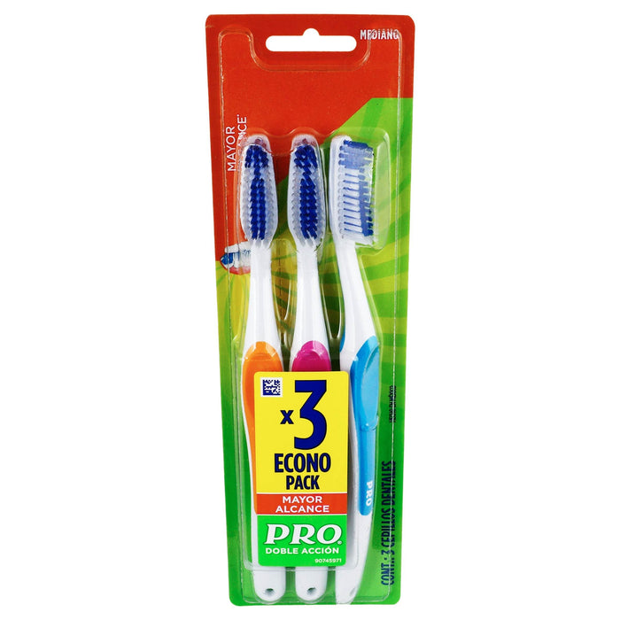 Cepillo Dental Mediano Pro-Doble Accion Con 3 - WeCare Pharma