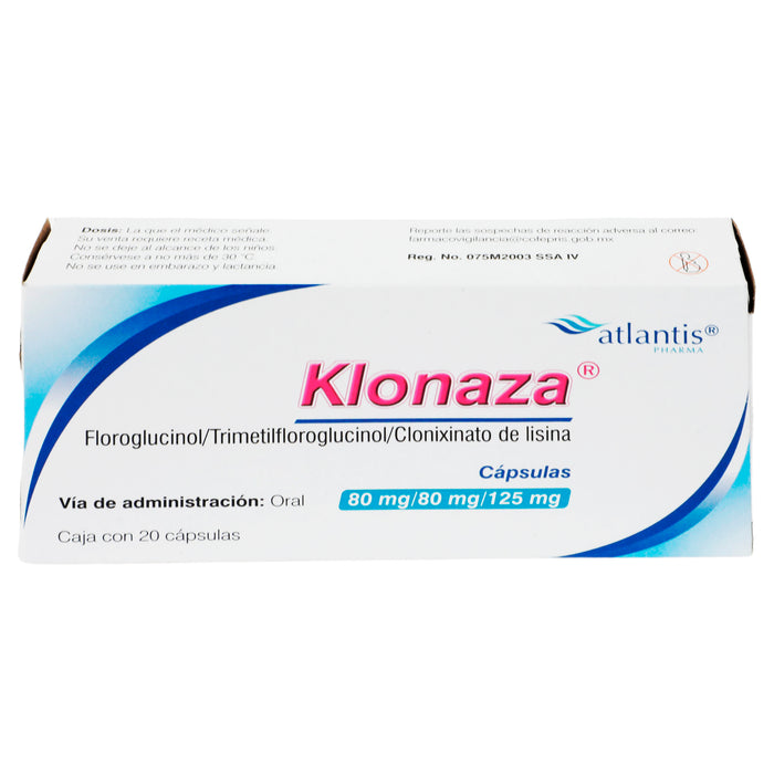 Klonaza 80Mg/80Mg/125Mg Con 20 Capsulas (Floroglucinol/Trimetilfloroglucinol/Clonixinato De Lisina) 3 - 7501471800029