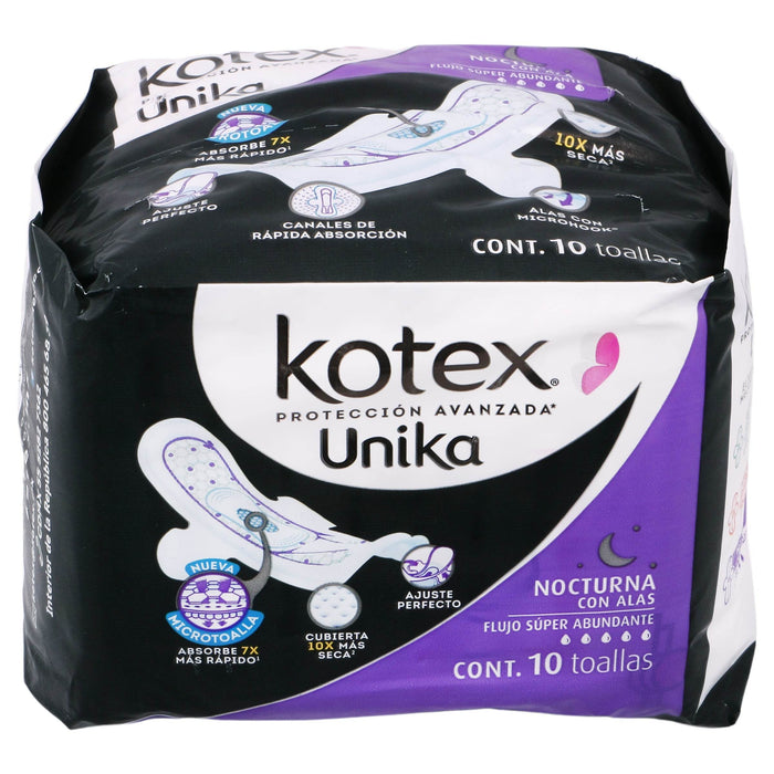 Toallas Kotex Unica Nocturna Con Alas Con 10 - WeCare Pharma