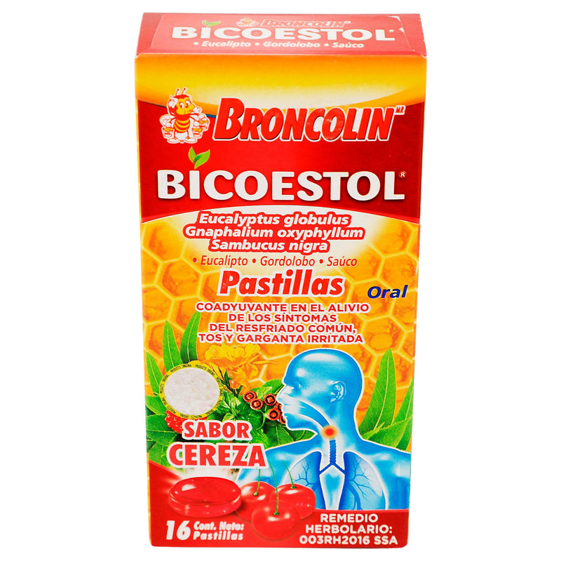 Broncolin Bicoestol Pastillas 2.5G Con 16 Cereza (Eucaliptus Globulus/Gnaphalium/Sambucus Nigra) - WeCare Pharma