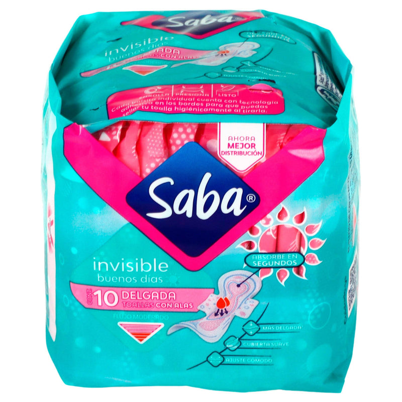 Toallas Saba Invisible Delgada Con Alas Con 10 - WeCare Pharma