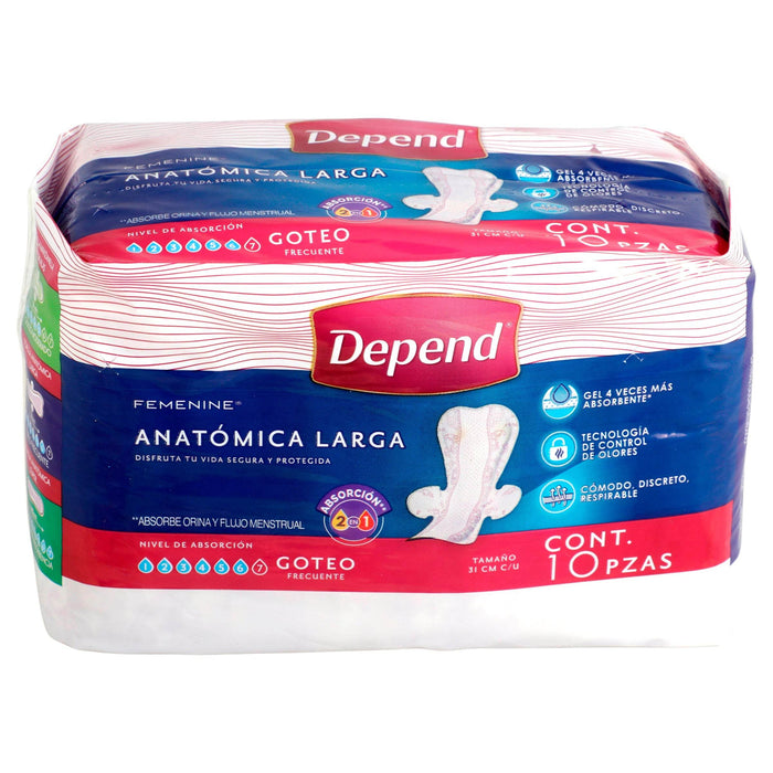 Toallas Depend Femenine Larga Con 10 - WeCare Pharma
