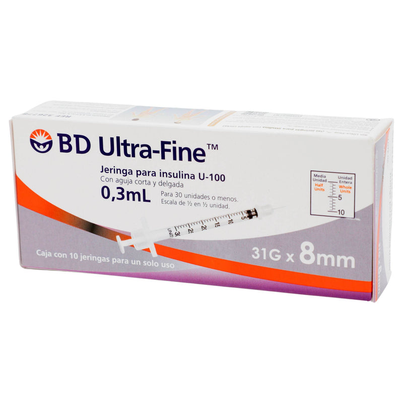 Jeringa Insulina Ultrafine Bd 0.3Ml 31Gx8Mm Con 10 - WeCare Pharma