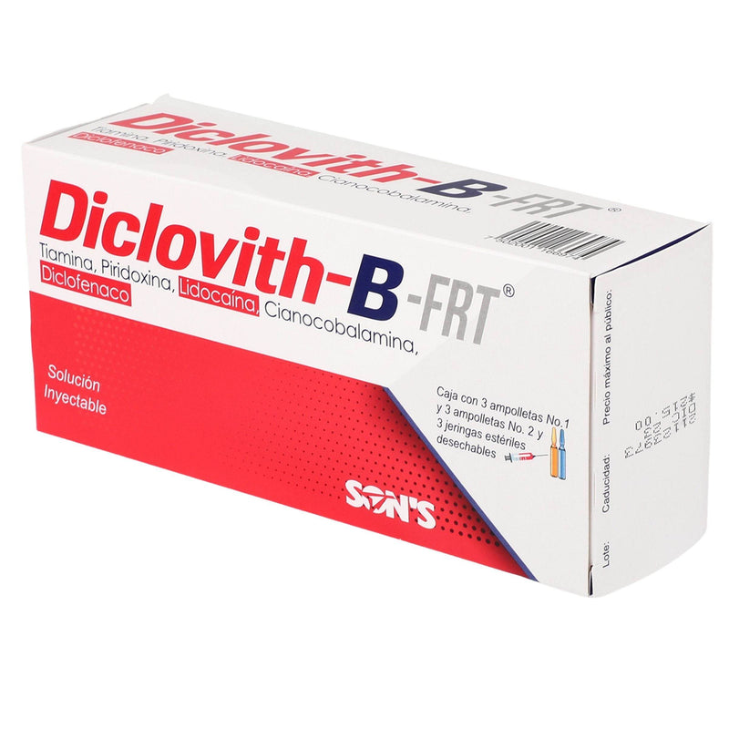 Diclovith-B-Frt 100Mg/125Mg/75Mg/20Mg Con 3 Ampulas (Complejo B/Diclofenaco) - WeCare Pharma