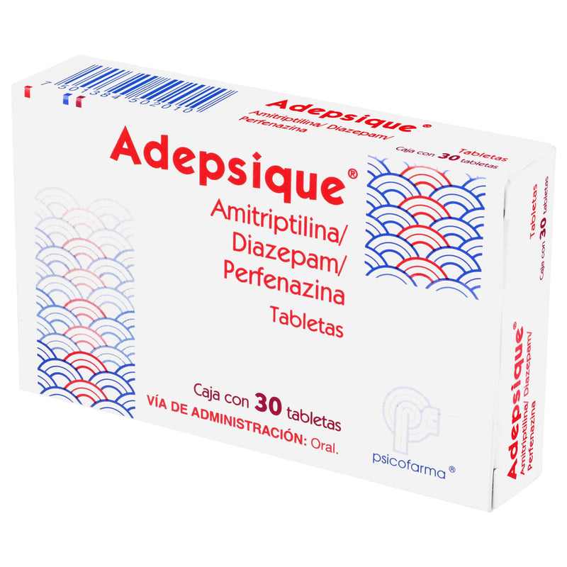 Adepsique (Amitriptilina/Diazepam/Perfenazina) Tabletas 10Mg/3Mg/2Mg Con 30 - WeCare Pharma
