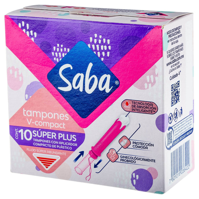 Tampones Saba Súper Plus V-Compacto Con 10 - WeCare Pharma