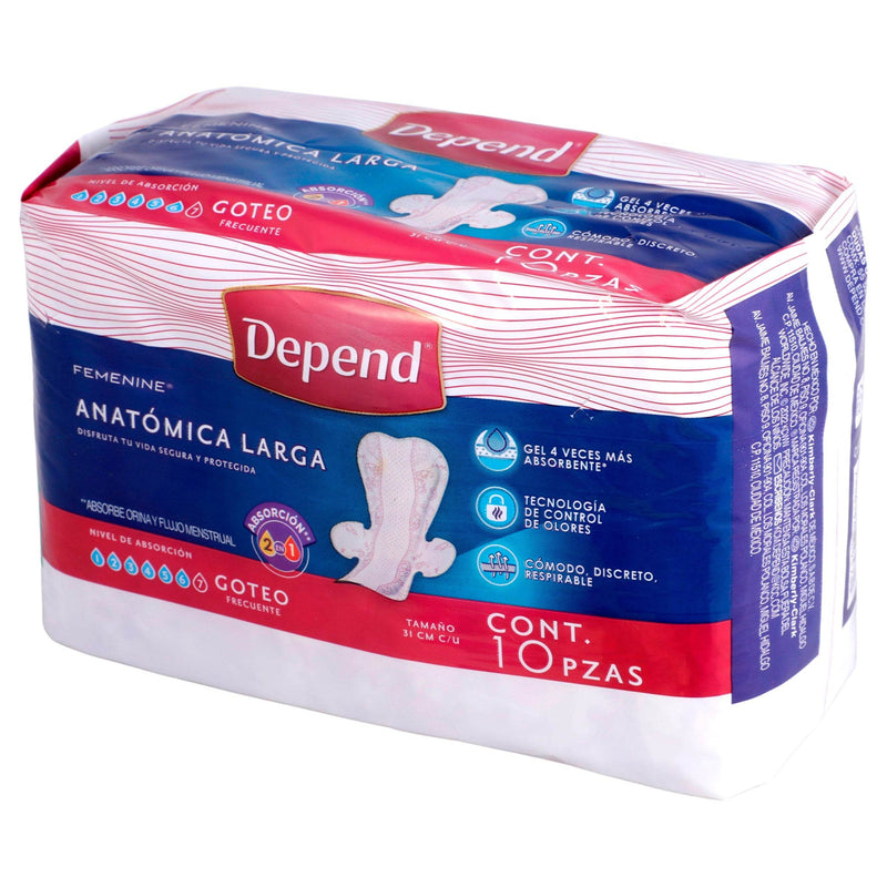 Toallas Depend Femenine Larga Con 10 - WeCare Pharma