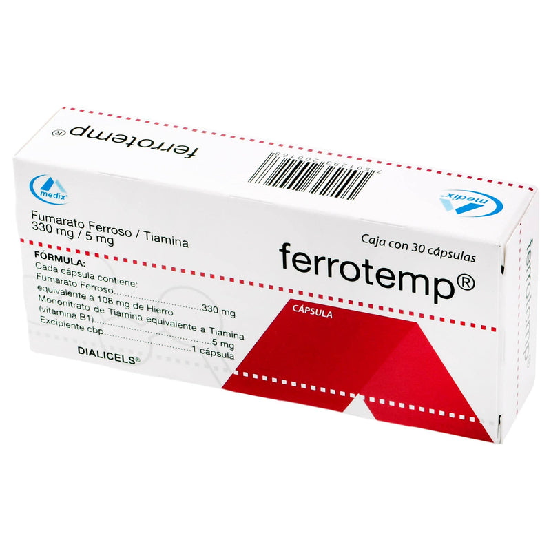 Ferrotemp 330Mg/5Mg Con 30 Capsulas (Fumarato Ferroso/Tiamina) - WeCare Pharma