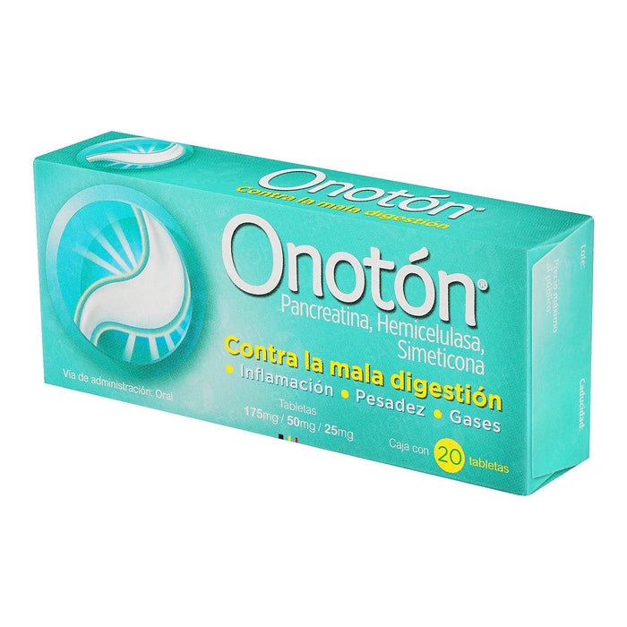 Onoton 175Mg/50Mg/25Mg Con 20 Tabletas (Pancreatina/Hemicelulasa/Simeticona) - WeCare Pharma