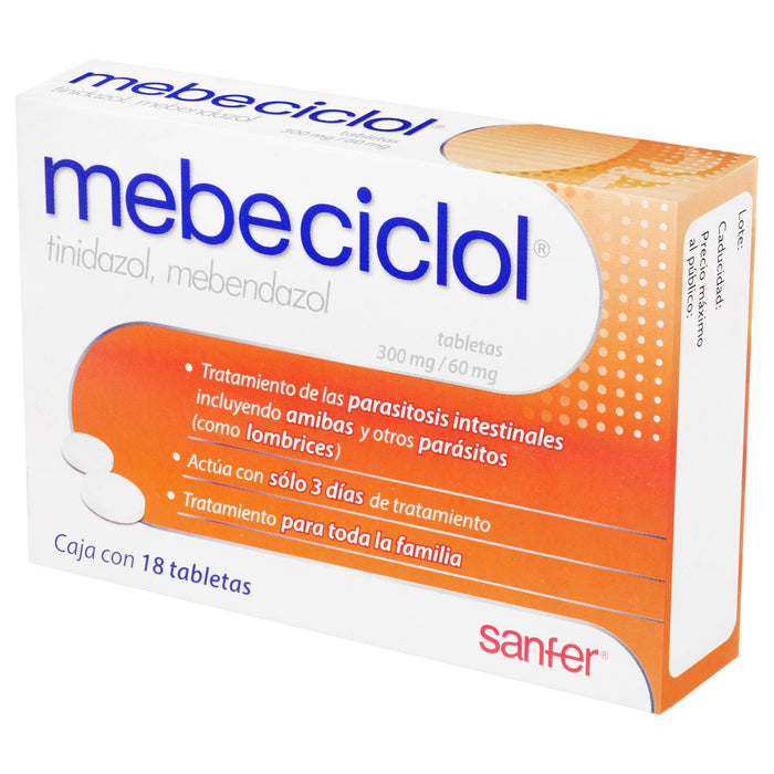 Mebeciclol 300Mg/60Mg Con 18 Tabletas (Tinidazol/Mebendazol) - WeCare Pharma
