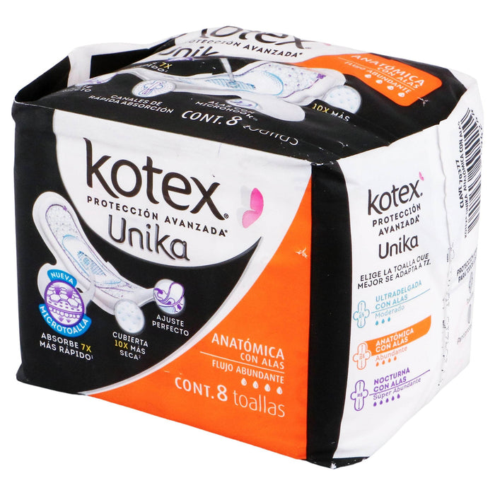 Toallas Kotex Unika Anatomica Con Alas Con 8 - WeCare Pharma