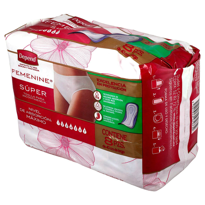 Toallas Depend Femenine Super Con 8 - WeCare Pharma