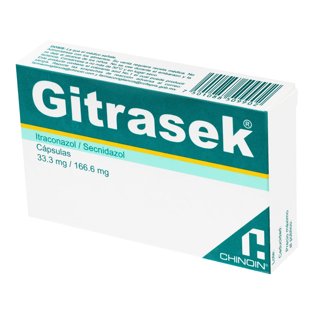 Gitrasek 33.3Mg/166.6Mg Con 12 Capsulas (Itraconazol/Secnidazol) 3 - 7501088509902