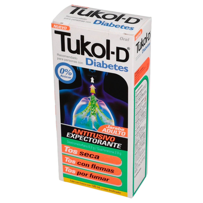 Tukol-D Diabetes (Dextrometorfano/Guaifrenesina) 0.2G/2G Frasco Con 120Ml - WeCare Pharma