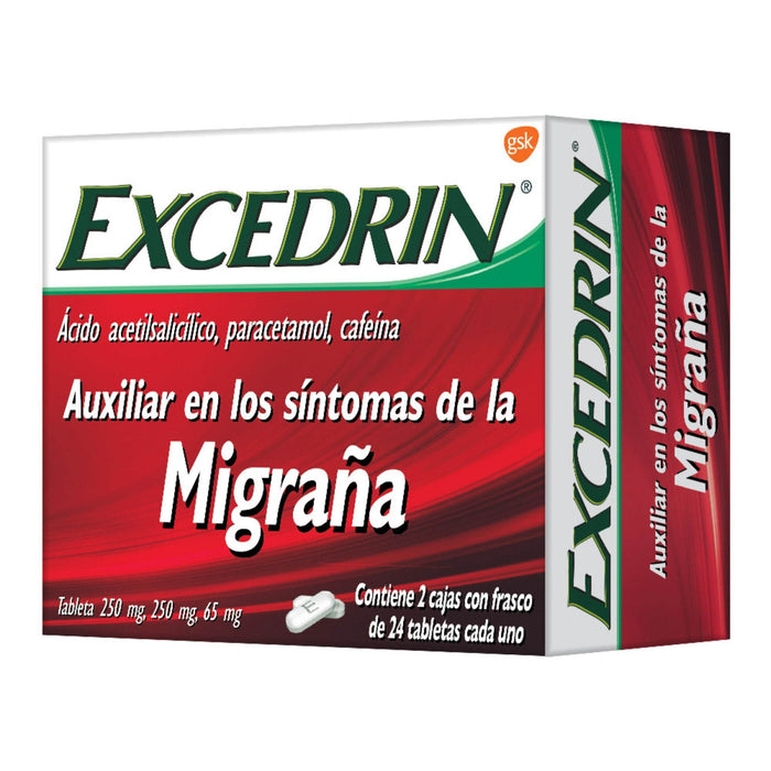 Excedrin Migraña 24 Tabletas 2 Frascos (Ácido Acetilsalicilico/Paracetamol/Cafeina) - WeCare Pharma