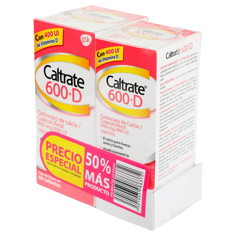 Caltrate 600+D 600Mg/400Unid Con 90 Duopack Tabletas (Carbonato De Calcio/Colecalciferol) - WeCare Pharma