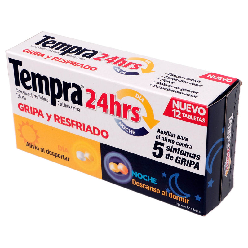Tempra 24Hrs 400Mg/20Mg Con 12 Tabletas (Paracetamol/Fenilefrina/Carbinoxamina) - WeCare Pharma