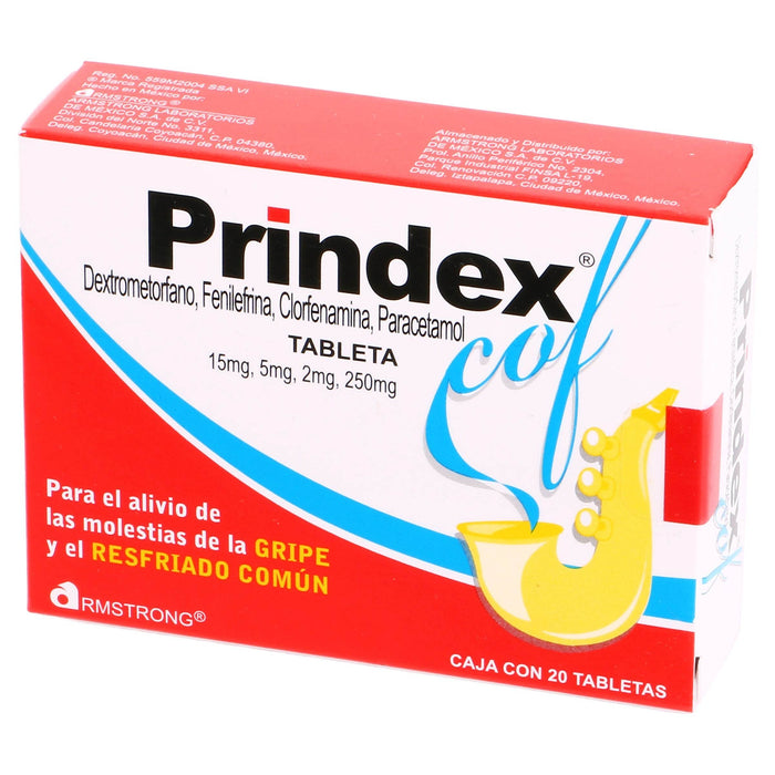 Prindex 15Mg/5Mg/2Mg/250Mg Con 20 Tabletas (Dextrometorfano/Fenilefrina/Clorfenamina/Paracetamol) - WeCare Pharma