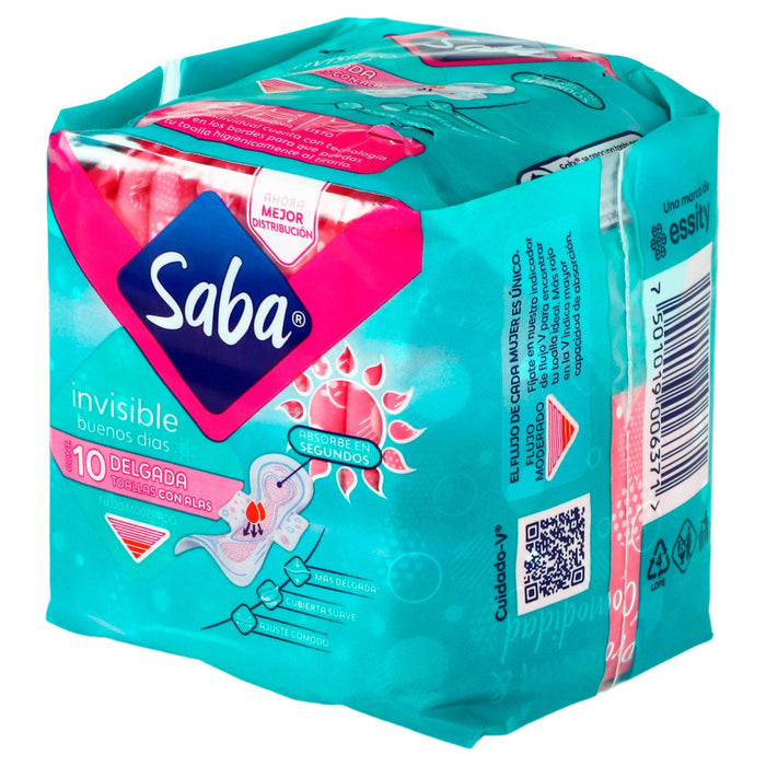 Toallas Saba Invisible Delgada Con Alas Con 10 - WeCare Pharma