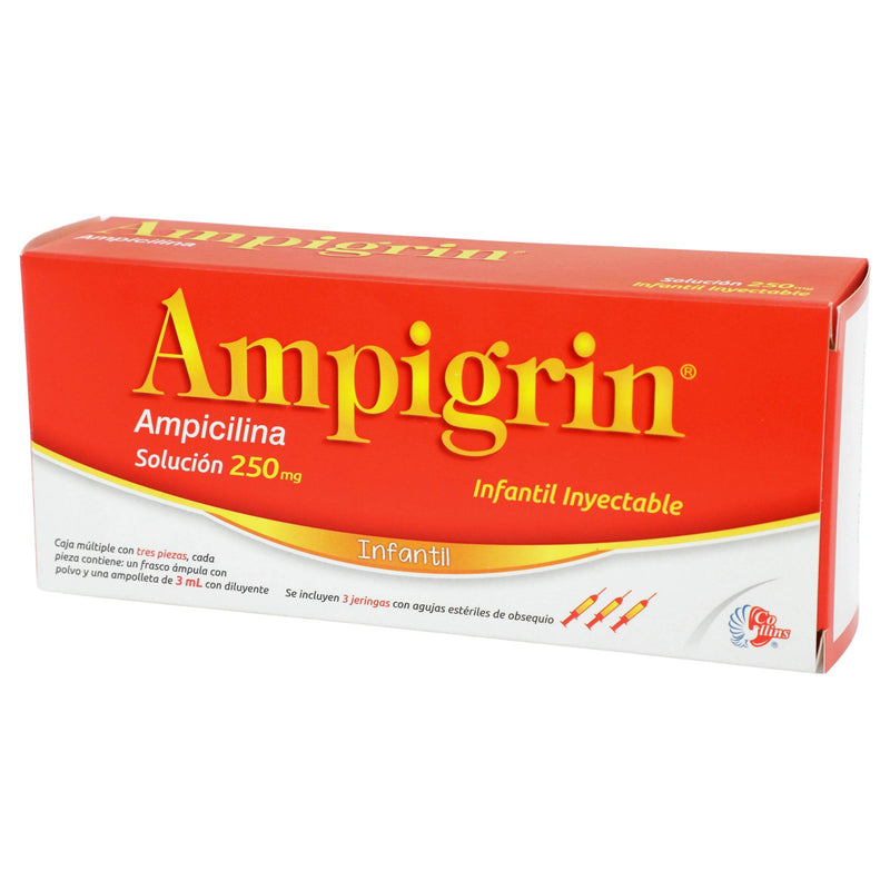 Ampigrin Infantil Frasco 250Mg Con 3 Ampulas (Ampicilina) - WeCare Pharma