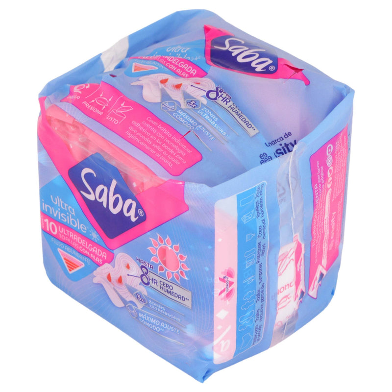 Toallas Saba Ultra Invisible Ultradelgada Con Alas Con 10 - WeCare Pharma