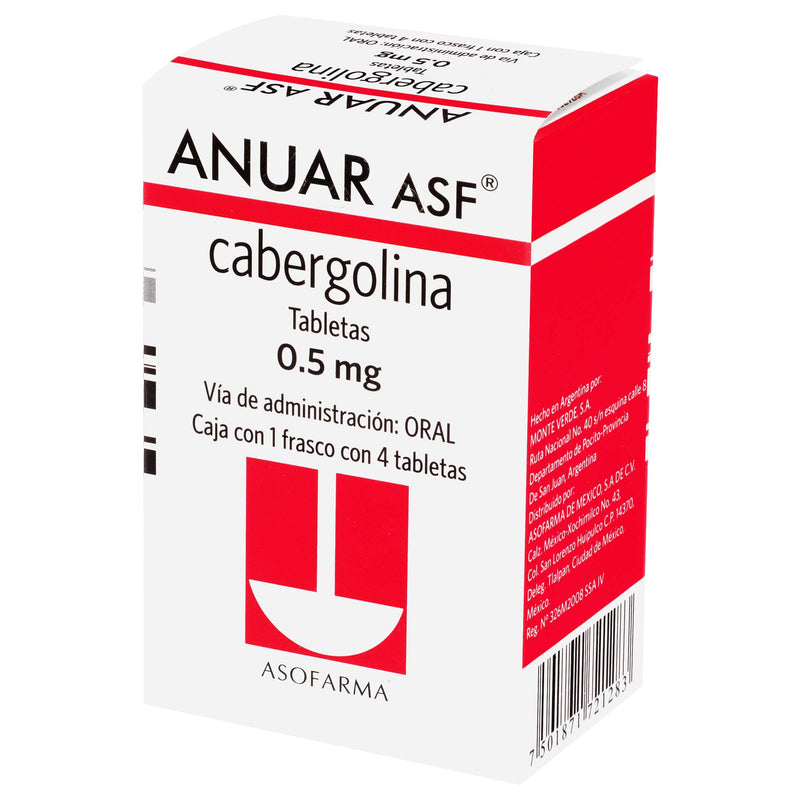 Anuar 0.5Mg Con 4 Tabletas (Cabergolina) - WeCare Pharma