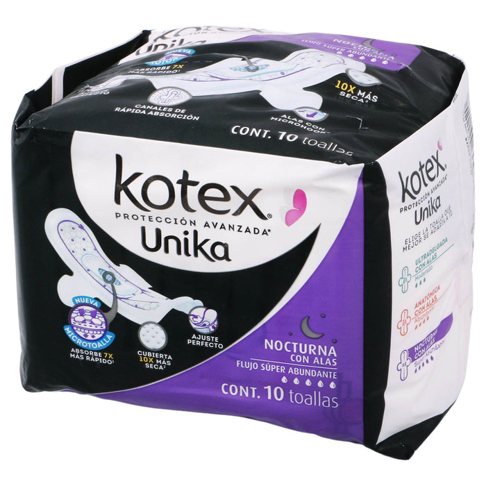 Toallas Kotex Unica Nocturna Con Alas Con 10 - WeCare Pharma