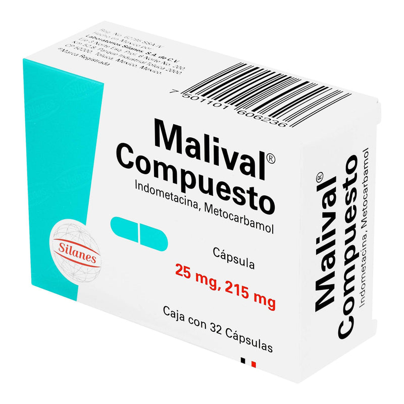 Malival Compuesto 25Mg/215Mg Con 32 Capsulas (Indometacina) - WeCare Pharma