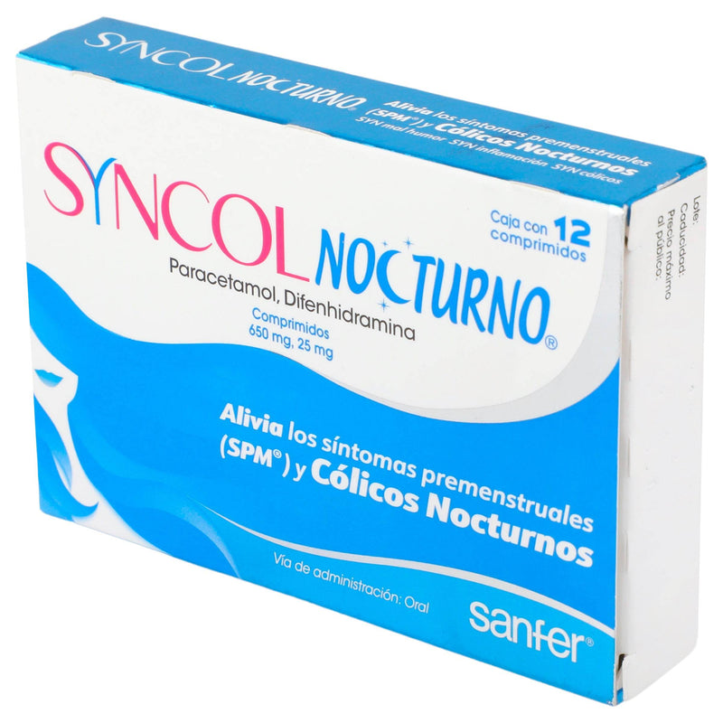 Syncol Nocturno 650Mg/25Mg Con 12 Comprimidos (Paracetamol/Difenhidramina) - WeCare Pharma