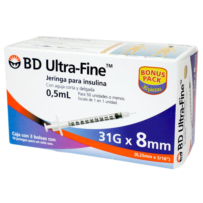 Jeringa Insulina Ultrafine Bd 0.5Ml 31Gx8Mm Con 30 - WeCare Pharma
