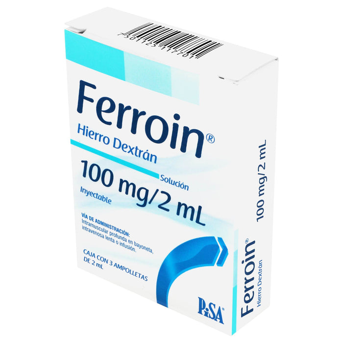 Ferroin 100Mg/2Ml Con 3 Ampulas (Hierro Dextrano) - WeCare Pharma