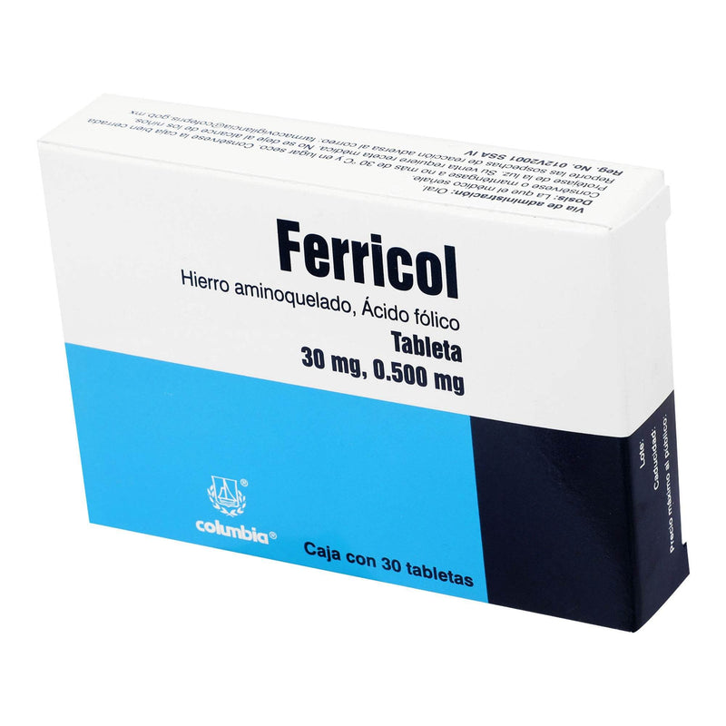 Ferricol 30Mg/500Mg Con 30 Tabletas (Hierro Aminoquelado/Acido Folico) - WeCare Pharma