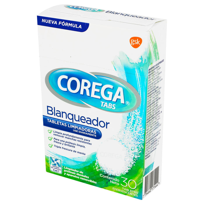 Corega Blanqueador Protesis Tabletas Efervecentes Con 30 - WeCare Pharma