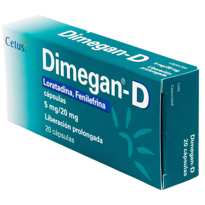 Dimegan-D 5Mg/20Mg Con 20 Capsulas (Loratadina/Fenilefrina) - WeCare Pharma