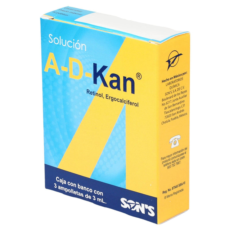 A-D-Kan Oral 6000Unid/400Unid 3Ml Con 3 Ampulas (Retinol/Ergocalciferol) - WeCare Pharma