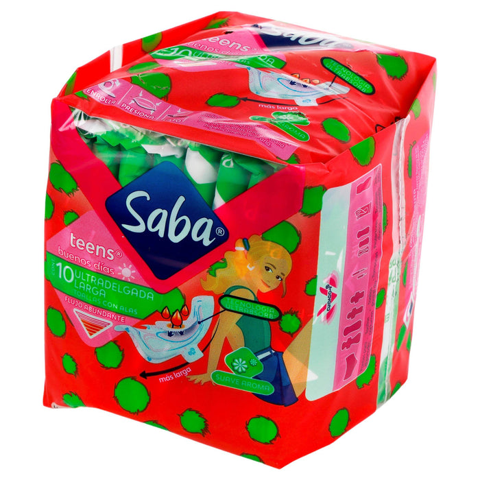 Toallas Saba Teens Ultradelgada Larga Con Alas Con 10 - WeCare Pharma