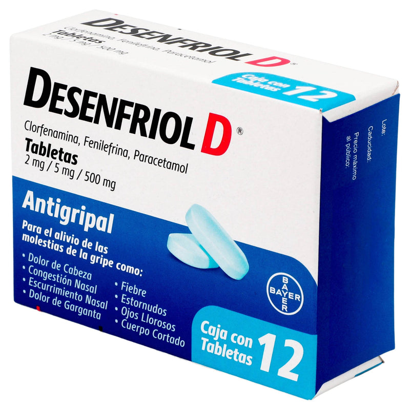 Desenfriol D 2Mg/5Mg/500Mg Con 12 Tabletas (Clorfenamina/Fenilefrina/Paracetamol) - WeCare Pharma
