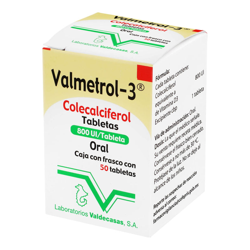 Valmetrol-3 800Unid Con 50 Tabletas (Colecalciferol) - WeCare Pharma
