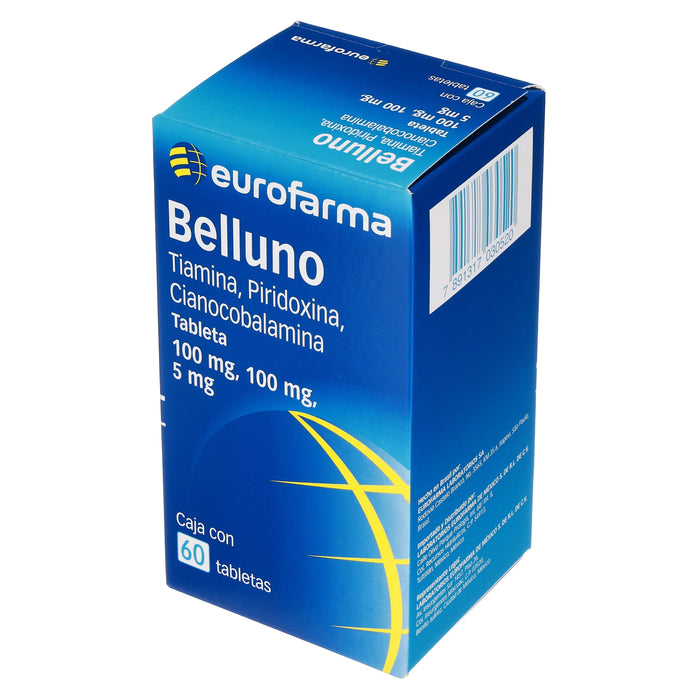 Belluno 100Mg/100Mg/5Mg Con 60 Tabletas (Tiamina/Piridoxina/Cianocobalamina) 4 - 7891317030520