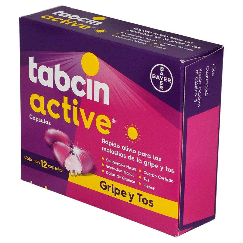 Tabcin Active Con 12 Capsulas (Paracetamol/Fenilefrina/Dextrometorfano/Clorfenamina) - WeCare Pharma