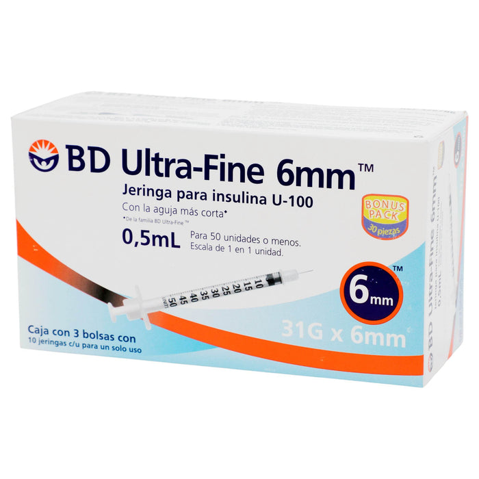 Jeringa Insulina Ultrafine Bd 0.5Ml 31Gx6Mm Con 30 - WeCare Pharma