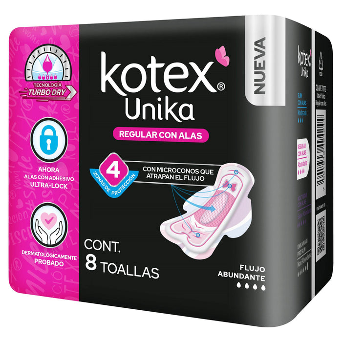 Toallas Kotex Unika Anatomica Con Alas Con 8 - WeCare Pharma